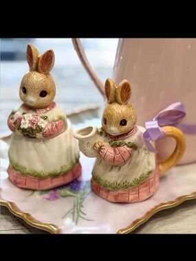 Vintage Takahashi Bunny Sugar | Creamer Set. Porcelain | Whimsical | Easter.